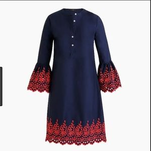 J.Crew Eyelet bell-sleeve dress-H6978-navy